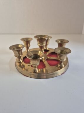 Vintage Candle Holder Round Brass Mini Taper Candlestick Holder Candelabra MCM